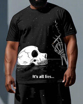 Skulls Speak Truth Men's Simple Skull Print Big & Tall Short Sleeve T-shirt Casual 2-Piece Set